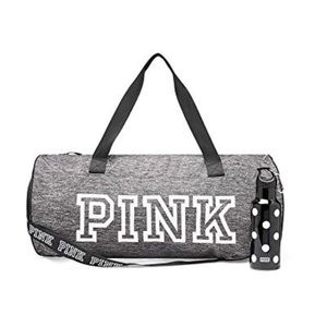 VS PINK Gray duffle bag with plastic water bottle
